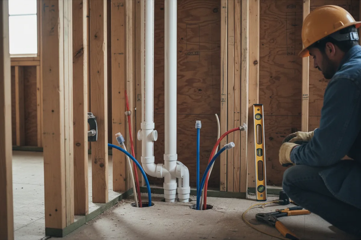 Drain and supply rough-in during Sump Pump Repair in Larose